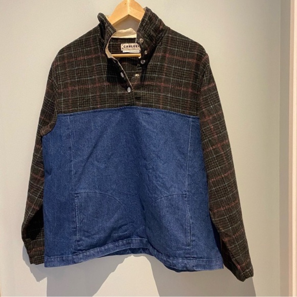 Carleen Quarter Button DenimPlaid Pullover ShirtShacket - Picture 2 of 6